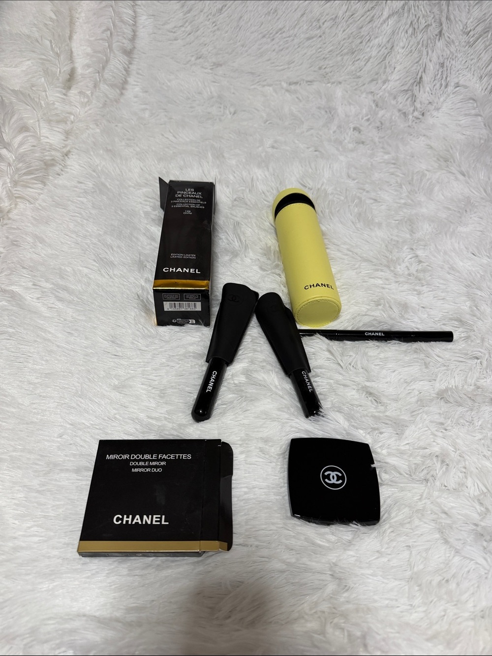 CHANEL Black Makeup Tools with Yellow Travel Case